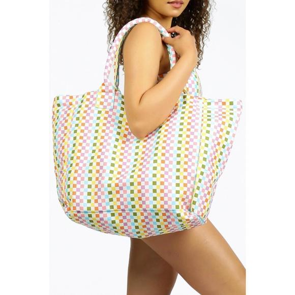 NEW NIRVANIC dunes oversized tote bag in eco rainbow check - Picture 2 of 3